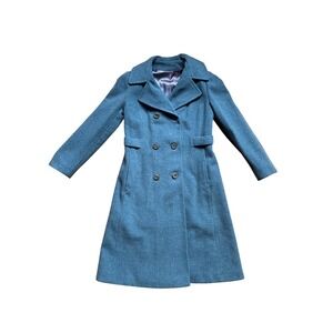 Vintage Bromleigh Blue Wool Blend Double Breasted Coat XS/S ILGWU Made in USA
